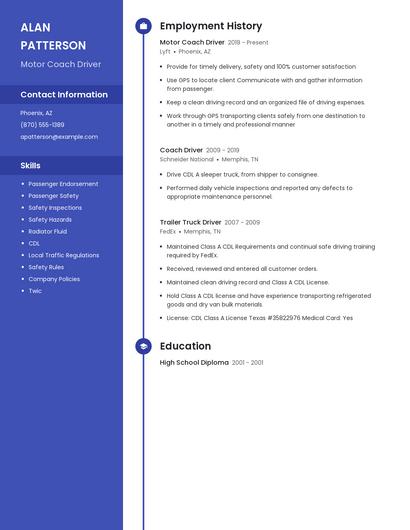 Motor Coach Driver Resume