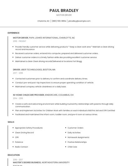 Motor Driver Resume