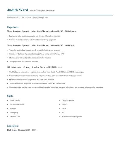 Motor Transport Operator Resume
