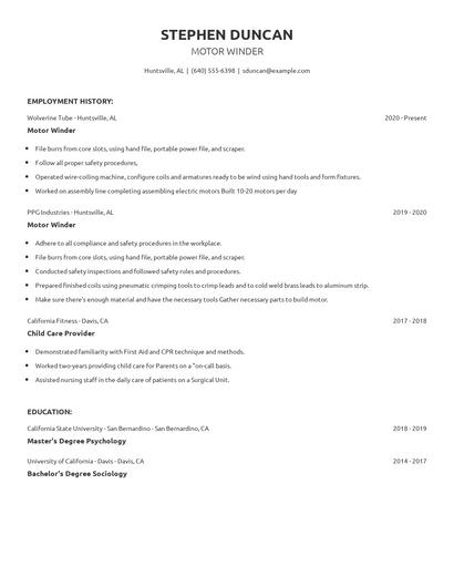 Motor Winder Resume