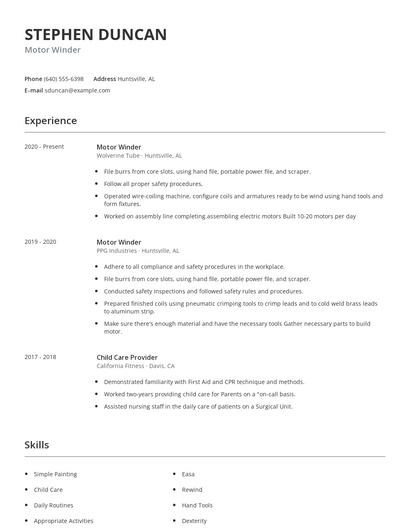 Motor Winder Resume