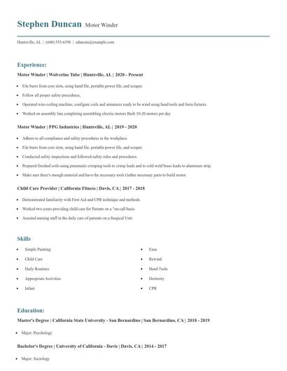 Motor Winder Resume