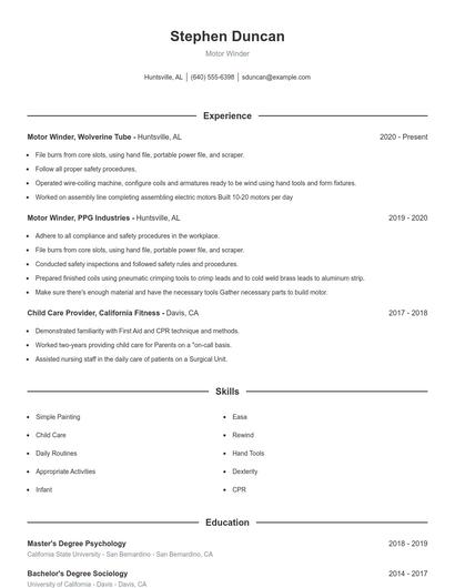 Motor Winder Resume