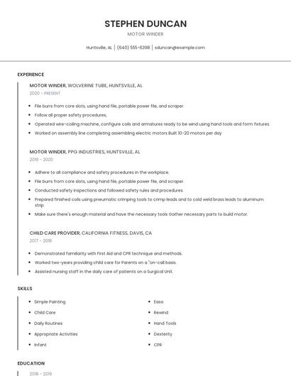 Motor Winder Resume