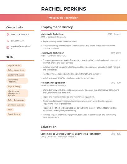 Motorcycle Technician Resume