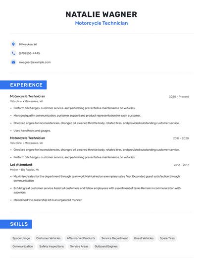 Motorcycle Technician Resume