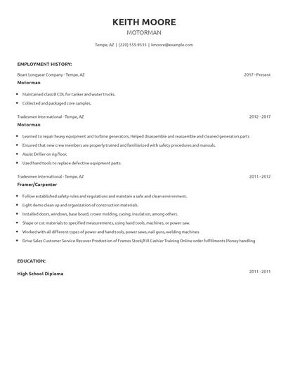Motorman Resume