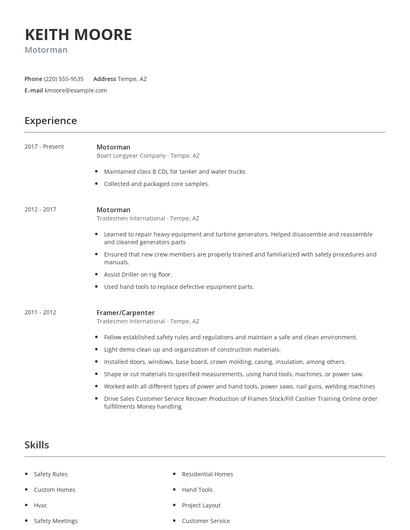 Motorman Resume