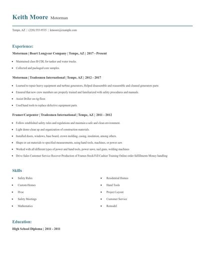 Motorman Resume