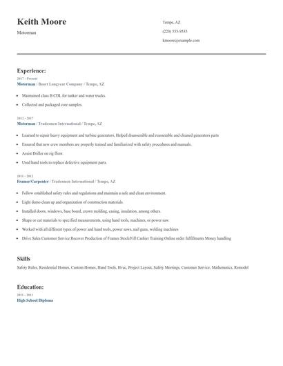 Motorman Resume