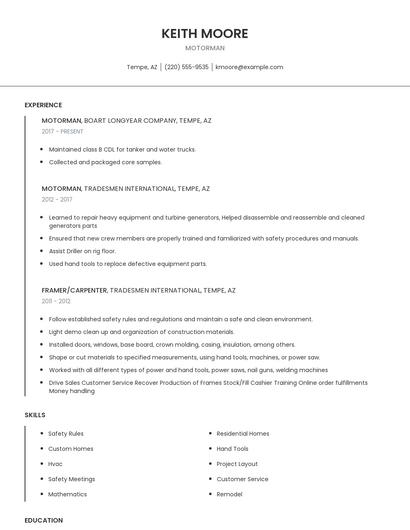 Motorman Resume