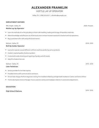 Mottle Lay Up Operator Resume