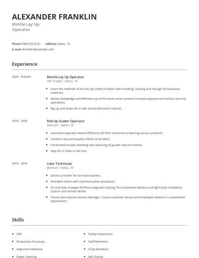 Mottle Lay Up Operator Resume