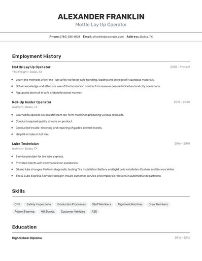 Mottle Lay Up Operator Resume