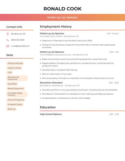 Mottle Lay Up Operator Resume