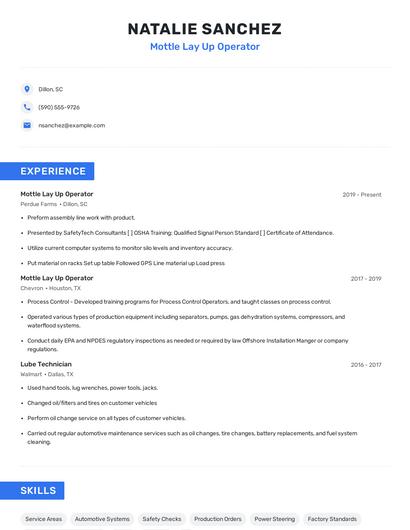 Mottle Lay Up Operator Resume