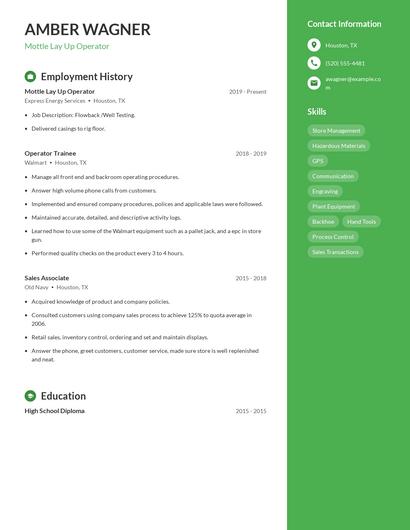 Mottle Lay Up Operator Resume