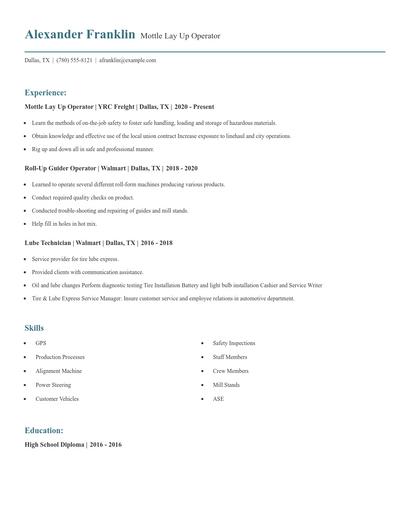 Mottle Lay Up Operator Resume