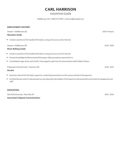 Mountain Guide Resume