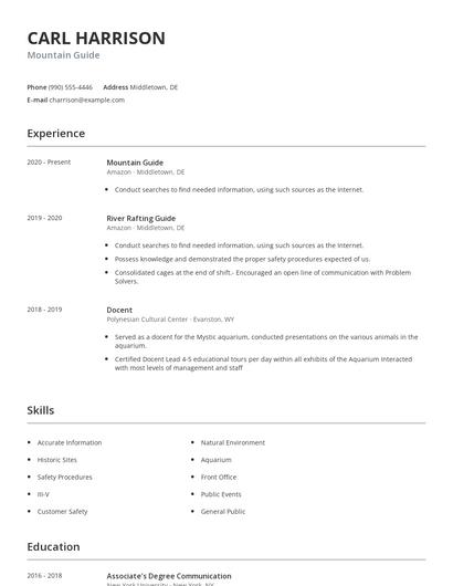 Mountain Guide Resume