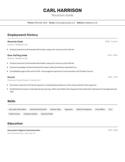 Mountain Guide Resume
