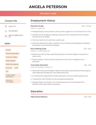 Mountain Guide Resume