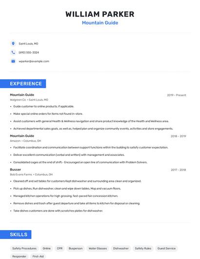 Mountain Guide Resume