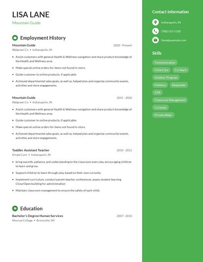 Mountain Guide Resume