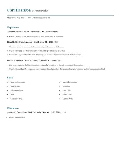 Mountain Guide Resume