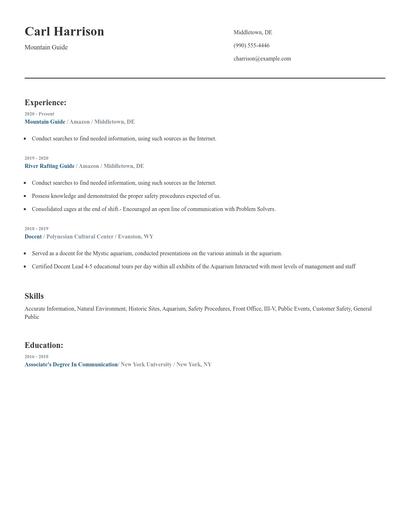 Mountain Guide Resume