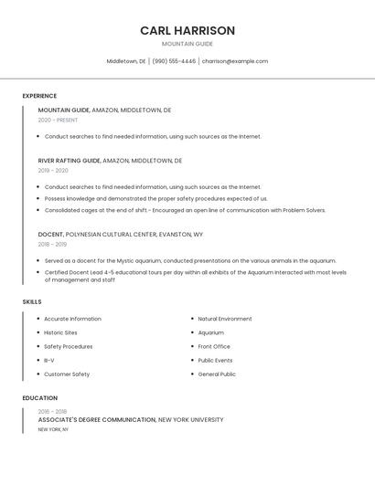 Mountain Guide Resume