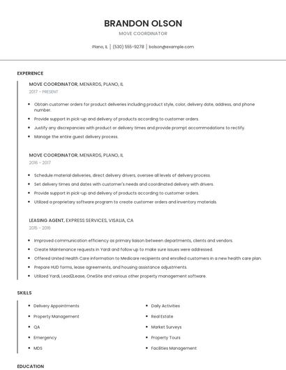 Move Coordinator Resume