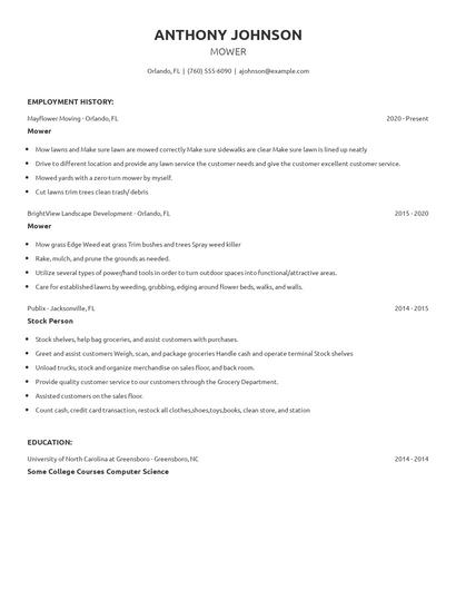 Mower Resume