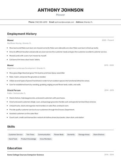 Mower Resume