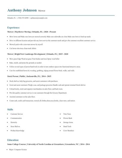 Mower Resume
