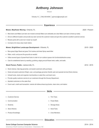 Mower Resume