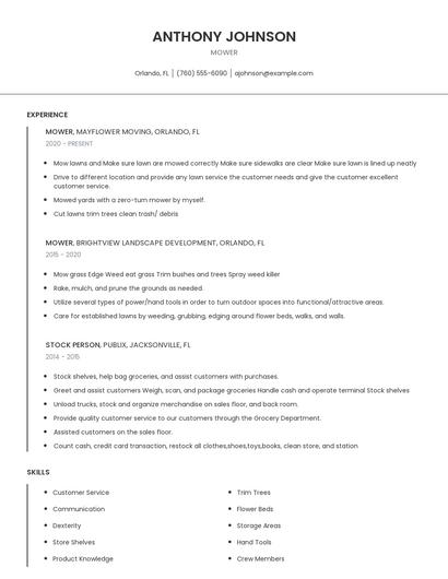 Mower Resume