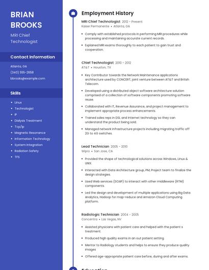 MRI Chief Technologist Resume