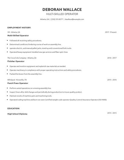 Multi-Skilled Operator Resume