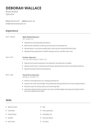 Multi-Skilled Operator Resume
