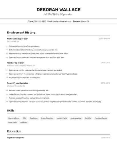 Multi-Skilled Operator Resume