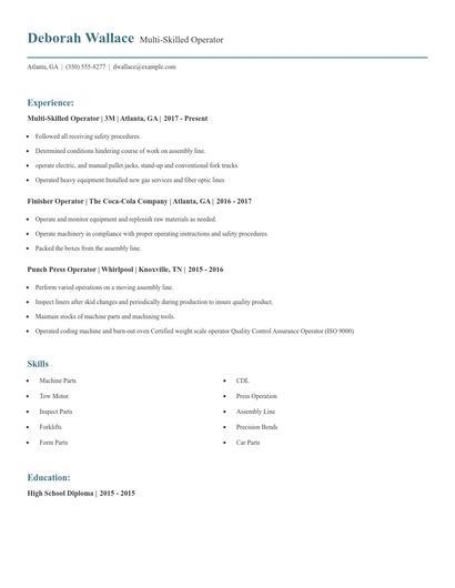 Multi-Skilled Operator Resume