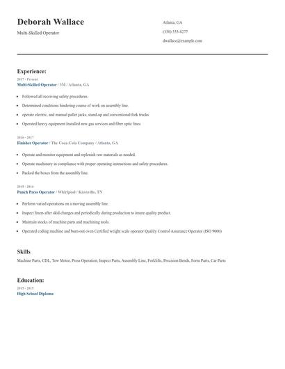 Multi-Skilled Operator Resume