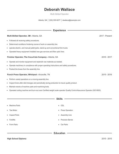 Multi-Skilled Operator Resume