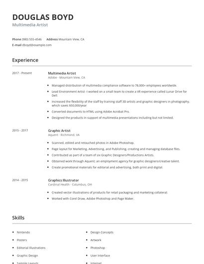Multimedia Artist Resume