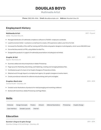 Multimedia Artist Resume
