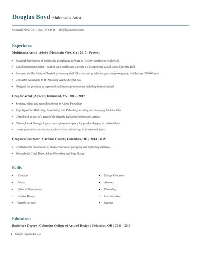 Multimedia Artist Resume