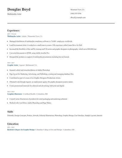 Multimedia Artist Resume