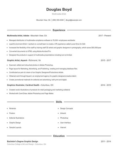 Multimedia Artist Resume