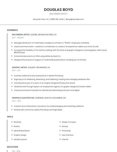 Multimedia Artist Resume